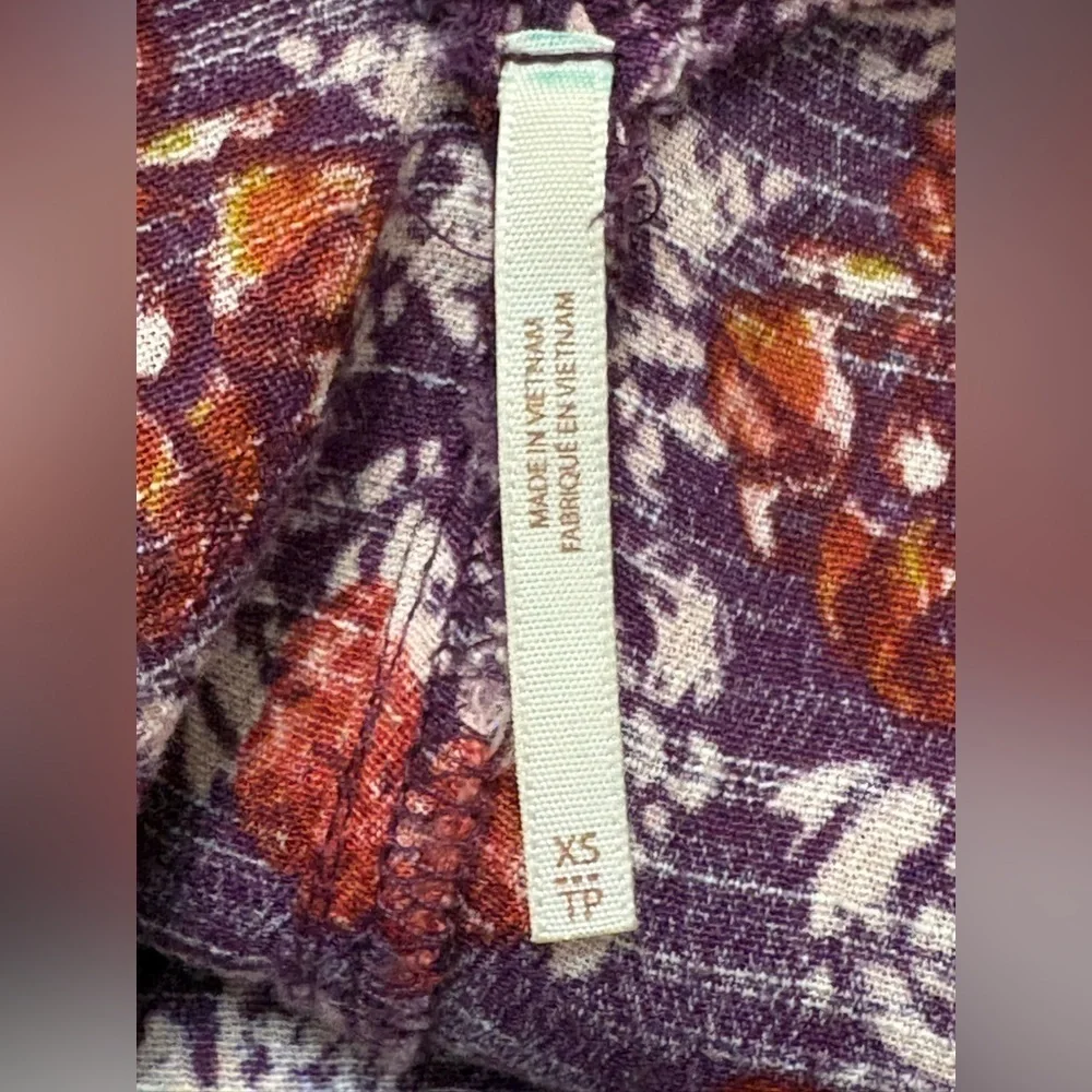 Free People Smooth Talker Purple Floral Open Back Long Sleeved Ruffled Tunic Top
